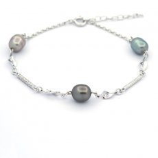 Rhodiated Sterling Silver Bracelet and 3 Tahitian Keishis
