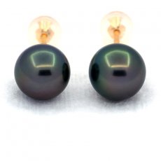 18K solid Gold Earrings and 2 Tahitian Pearls Round B 8.4 mm