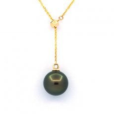 18K solid Gold Necklace and 1 Tahitian Pearl Round A 8.6 mm