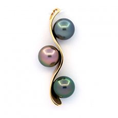 18K solid Gold Pendant and 3 Tahitian Pearls Round B 8.4 mm