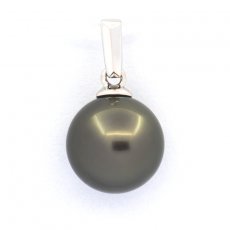 18K Solid White Gold Pendant and 1 Tahitian Pearl Round B 8.9 mm
