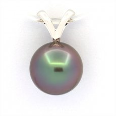 18K Solid White Gold Pendant and 1 Tahitian Pearl Round A 9.6 mm