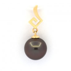 18K solid Gold Pendant and 1 Tahitian Pearl Round A 9 mm