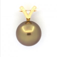 18K solid Gold Pendant and 1 Tahitian Pearl Round B 9.9 mm