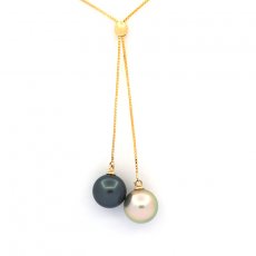18K solid Gold Necklace and 2 Tahitian Pearls Round A 9.2 to 9.3 mm