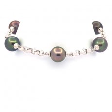 Rhodiated Sterling Silver Bracelet and 5 Tahitian Pearls Semi-Round B 9.7 to 9.9 mm