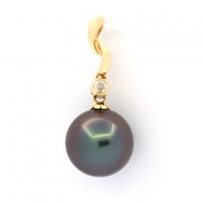 Gold 14k Pendant + 1 diamond and 1 Tahitian Pearl Round A 9.3 mm