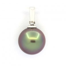 18K Solid White Gold Pendant and 1 Tahitian Pearl Round A 9.3 mm