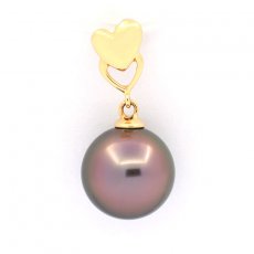 18K solid Gold Pendant and 1 Tahitian Pearl Round B 10 mm