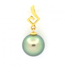 18K solid Gold Pendant and 1 Tahitian Pearl Round B 9.8 mm