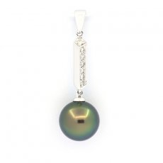 14K Solid White Gold + 7 diamonds and 1 Tahitian Pearl Round B 10.1 mm
