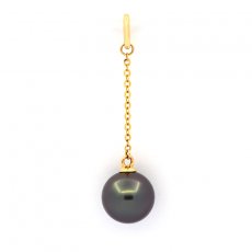 18K solid Gold Pendant and 1 Tahitian Pearl Round A 8.6 mm