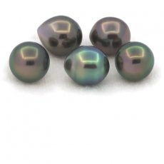 Lot of 5 Tahitian Pearls Semi-Baroque C from 9 to 9.4 mm