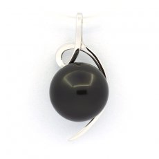 18K Solid White Gold Pendant and 1 Tahitian Pearl Round A 9.9 mm