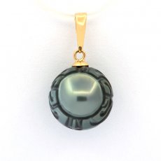 18K solid Gold Pendant and 1 EngravedTahitian Pearl 11.1 mm