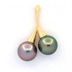 18K solid Gold Pendant and 2 Tahitian Pearls Round B+ 10.8 mm