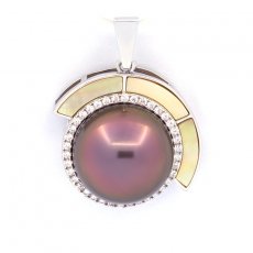 Rhodiated Sterling Silver Pendant and 1 Tahitian Pearl Near-Round C+ 12.7 mm