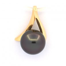 18K solid Gold Pendant and 1 Tahitian Pearl Round A 8.6 mm