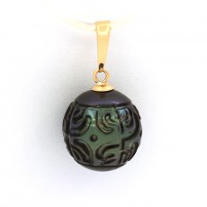 18K solid Gold Pendant and 1 EngravedTahitian Pearl 10.6 mm