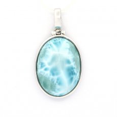 Rhodiated Sterling Silver Pendant and 1 Larimar - 20 x 15 x 7 mm - 3.52 gr