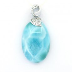 Rhodiated Sterling Silver Pendant and 1 Larimar - 28 x 19.5 x 8.8 mm - 7.8 gr