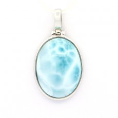 Rhodiated Sterling Silver Pendant and 1 Larimar - 20 x 15 x 7 mm - 3.8 gr