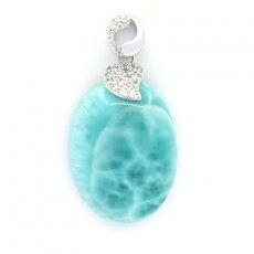 Rhodiated Sterling Silver Pendant and 1 Larimar - 28 x 20.5 x 7.5 mm - 7.2 gr