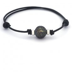 Leather Bracelet and 1 Tahitian Pearl Engraved 10.8 mm