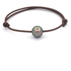 Waxed Cotton Bracelet and 1 Tahitian Pearl Round C 10.8 mm