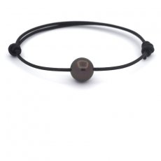 Leather Bracelet and 1 Tahitian Pearl Round C 10.7 mm