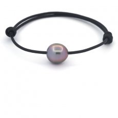 Leather Bracelet and 1 Tahitian Pearl Semi-Baroque C 10.4 mm