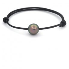 Leather Bracelet and 1 Tahitian Pearl Near-Round C 11.6 mm