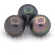 Lot of 3 Tahitian Pearls Near-Round C from 10.7 to 10.8 mm