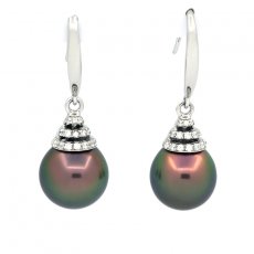 Rhodiated Sterling Silver Earrings and 2 Tahitian Pearls Semi-Baroque A & B 10 mm