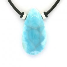 Leather Necklace and 1 Larimar - 36 x 19 x 10 mm - 11.8 gr