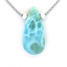 Rhodiated Sterling Silver Necklace and 1 Larimar - 36 x 17 x 8 mm - 8.6 gr