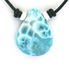 Leather Necklace and 1 Larimar - 32 x 24 x 9.7 mm - 11.3 gr