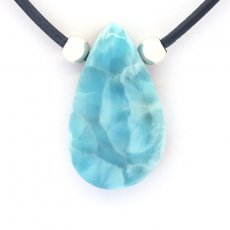 Leather Necklace and 1 Larimar - 36 x 21 x 9 mm - 11.5 gr