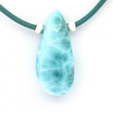 Leather Necklace and 1 Larimar - 37 x 17 x 10.8 mm - 10.8 gr