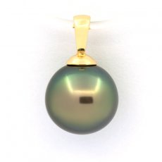 18K solid Gold Pendant and 1 Tahitian Pearl Near Round B 9.8 mm
