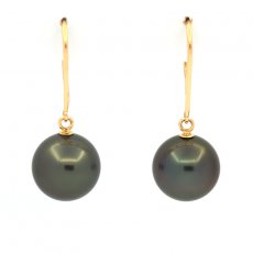 18K solid Gold Earrings and 2 Tahitian Pearls Round B/C 9.2 mm