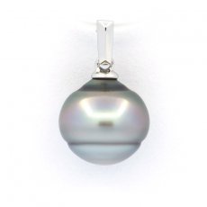 Rhodiated Sterling Silver Pendant and 1 Tahitian Pearl Ringed C 11 mm