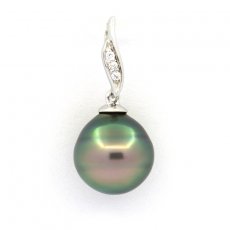 Rhodiated Sterling Silver Pendant and 1 Tahitian Pearl Ringed B 10.3 mm