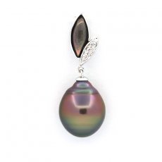 Rhodiated Sterling Silver Pendant and 1 Tahitian Pearl Ringed B 11.4 mm