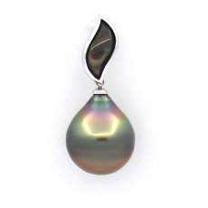 Rhodiated Sterling Silver Pendant and 1 Tahitian Pearl Ringed B/C 13.3 mm