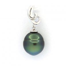 Rhodiated Sterling Silver Pendant and 1 Tahitian Pearl Ringed B 10.2 mm