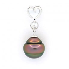 Rhodiated Sterling Silver Pendant and 1 Tahitian Pearl Ringed B 11 mm