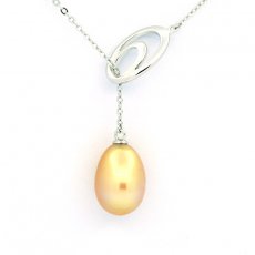 Rhodiated Sterling Silver Necklace and 1 Australian Pearl Semi-Baroque B 9.7 mm