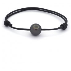 Leather Bracelet and 1 Tahitian Pearl Round C 12.5 mm
