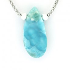 Rhodiated Sterling Silver Necklace and 1 Larimar - 33 x 15 x 9 mm - 8.3 gr
